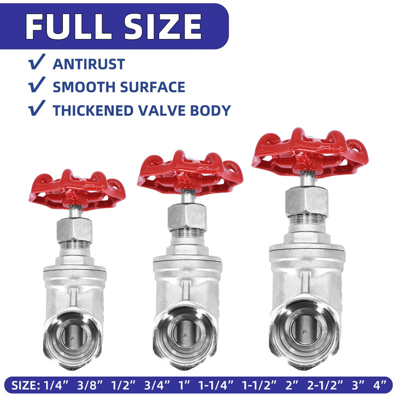 [Australia - AusPower] - NPT 1/2" Stainless Steel Gate Valve, Female x Female Thread Heavy Duty Manual Rotary Sluice Valve with Wheel Handle for Water, Oil, Gas, Industrial Plumbing, and HVAC Systems (1/2", DN15) 1/2"-NPT 