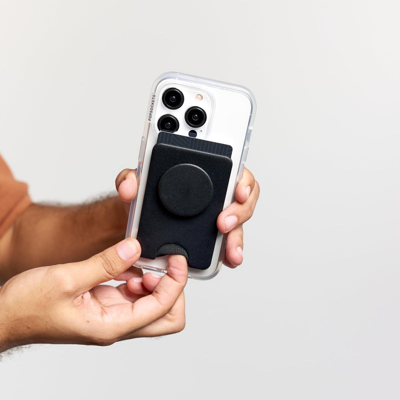 [Australia - AusPower] - PopSockets Phone Wallet with Expanding Grip and Adapter Ring for MagSafe®, Phone Card Holder, Wireless Charging Compatible, Wallet Compatible with MagSafe® - Black 