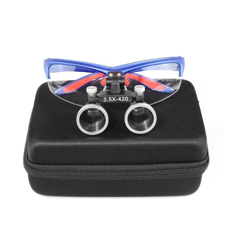 [Australia - AusPower] - 3.5x420 MM Angle Adjustable Binocular Loupes Magnifier Glasses Lab Magnification loupes with Black Cloth Case (Blue) Blue 