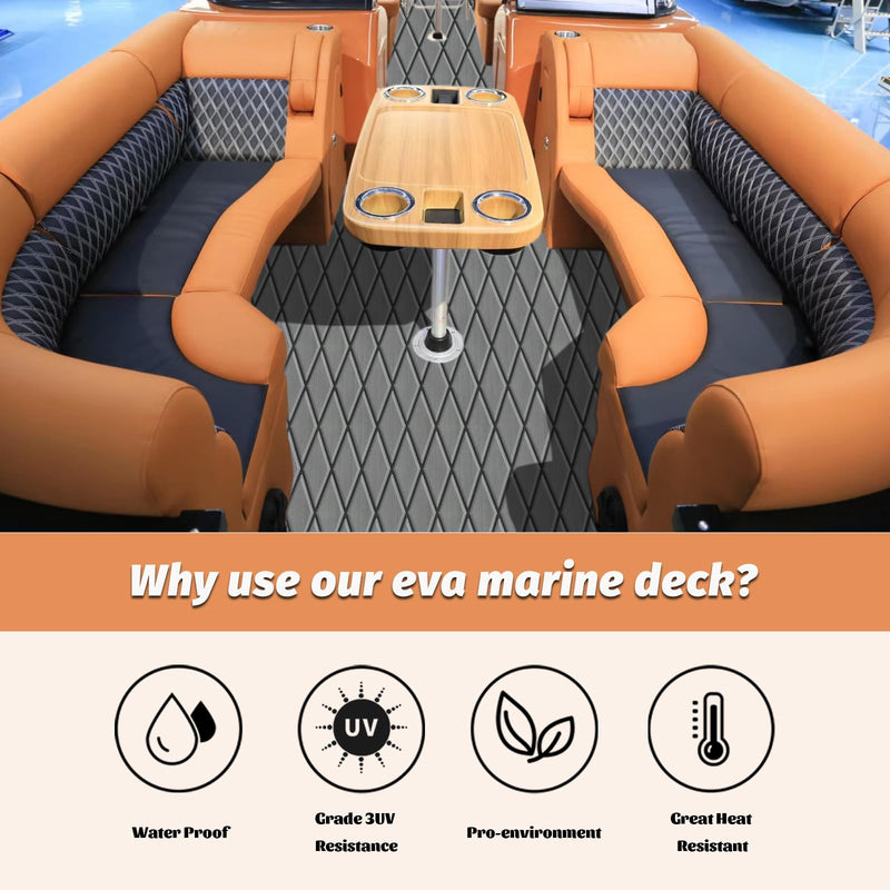 HXBYX EVA Foam Boat Flooring with 3M Adhesive Backing 6mm Thick Diamond Sea Deck Boat Carpet Marine Non-Slip Self-Adhesive Flooring Sheet for Kayak Yacht SwimPool RV 94"x43.9"/28.3"/15.3" Dark Grey With Black Seam Lines 94"x15.3"-10.12sqft