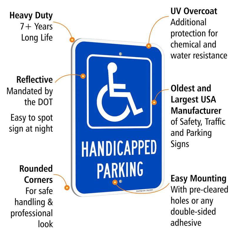 SmartSign Basics 18 x 12 inch Handicapped Parking Metal Sign 120 mil Aluminum Composite (ACM), Engineer Grade Reflective Material, White and Blue, Made in USA 12" x 18" 12" x 18" EG ACM