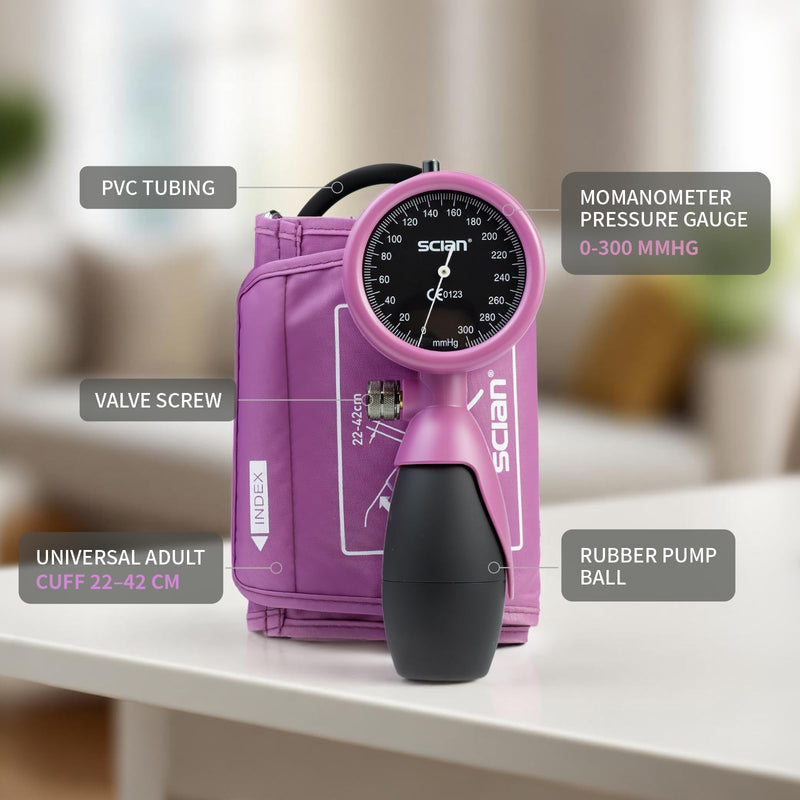 [Australia - AusPower] - SCIAN Palm Style Aneroid Sphygmomanometer with European Cuff 8.7-16.5", Manual Blood Pressure Cuff with Carrying Bag for for Nurse Doctor Senior Adult, Purple Red 