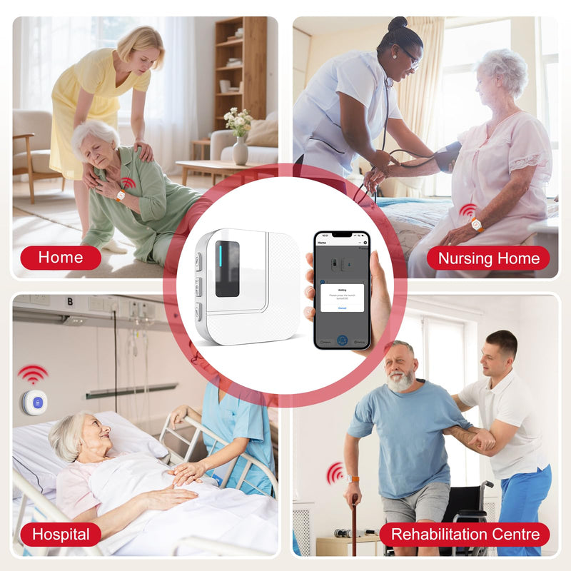 CallToU Wi-Fi Wireless Caregiver Pager Call Button for Elderly at Home , APP Emergency Alert for Seniors, Patients, and the Disabled with 1 Call Button, 1 Watch Button, 1 Receiver (2.4GHz Wi-Fi) white 2+1