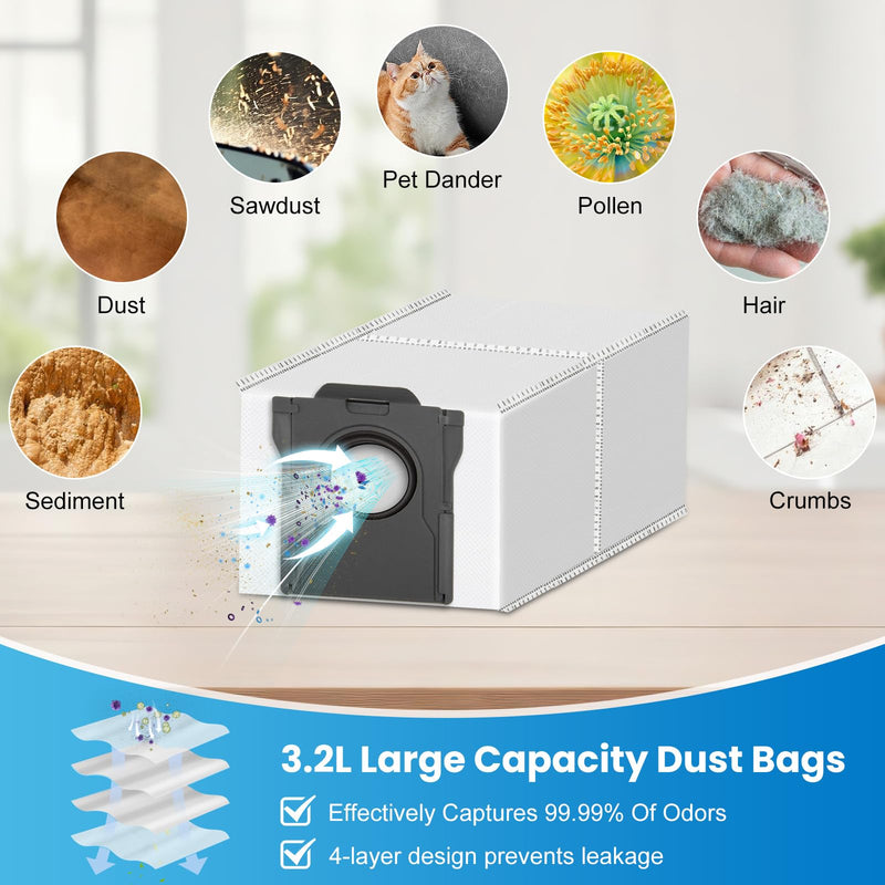 [Australia - AusPower] - 21 Pack Replacement Parts Kit for Dreame D20 Pro Plus Robot Vacuum, Accessories Kit Replacement Parts with 1 Main Brush,6 Dust Bags,4 Mop Pads,4 Hepa Filters,4 Side Brush 
