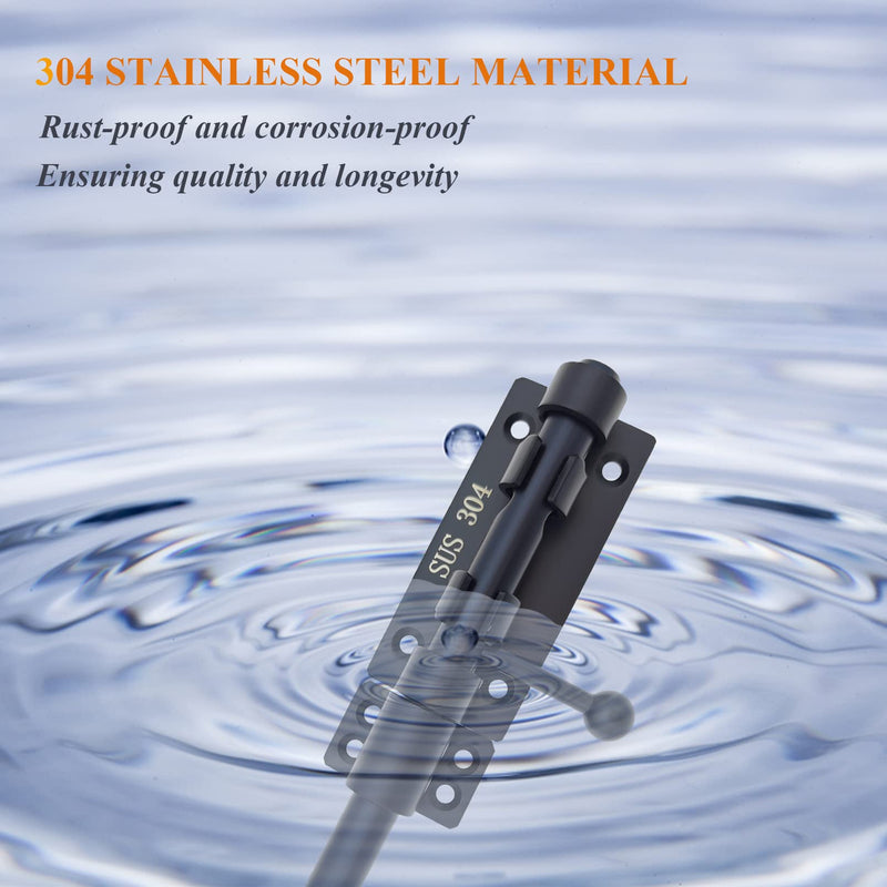 8in Slide Bolt Gate Latch 304 Stainless Steel Barrel Bolt Latch Heavy Duty Door Security Lock Thickened Door Latches Hardware with Mounting Screws for Barn Fence Shed Basement 8in Black