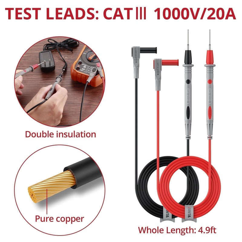 [Australia - AusPower] - BINTA 25-Piece Silicone Multimeter Leads Kit CAT Ⅲ 1000V 20A with Replaceable Test Probes 4PCS Large/Medium Alligator Clips Tweezer, Professional Leads Kit for Industrial Car Home Electrical Testing 25PCS 