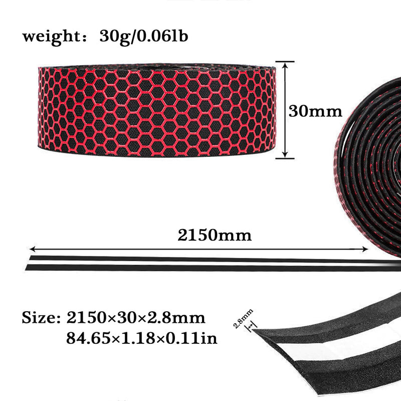 Bike Handlebar Tape，Pu+Eva Bar Road Bike Tape，Honeycomb Silicone Anti-Slip Grip Wrap，2 Rolls Per Set（Red）