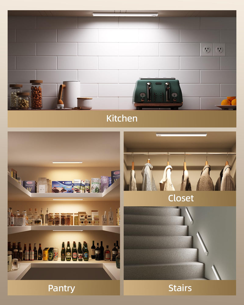 [Australia - AusPower] - Under Cabinet Lighting Wireless,Rechargeable Battery Motion Sensor Light Indoor,LED Closet Lights USB Charging,3 Color Dimmable Under Cabinet Lights for Kitchen, Cabinet, Wardrobe (3 Pcs) 16inch 3 