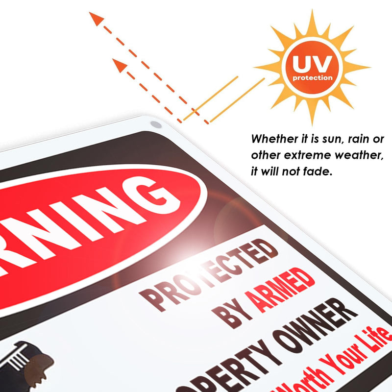 2Pcs 10 x 7 Inch Gun Sign The Owner of This Property is Armed Signs Warning Sign Reflective Signs Rust Free Aluminum