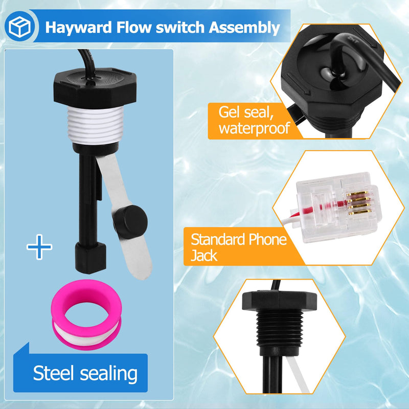 GLX-FLO-RP Flow Switch Assembly for All Hayward Goldline Aquarite Salt Systems, Metal Induction Structure Pool Flow Sensor Suitable Hayward Salt Cell & Chlorine Generator with 15-Feet Cable 1
