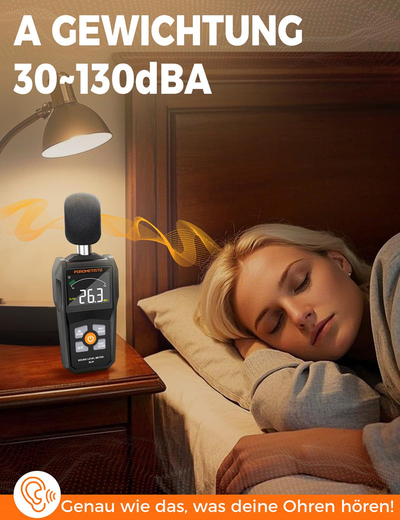 SL01 Decibel Meter, 30-130 dB Sound Level Meter, with A/C Weighting, Data Storage, Maximum/Minimum), Precise dB Meter for Professional, Industrial and Home Use