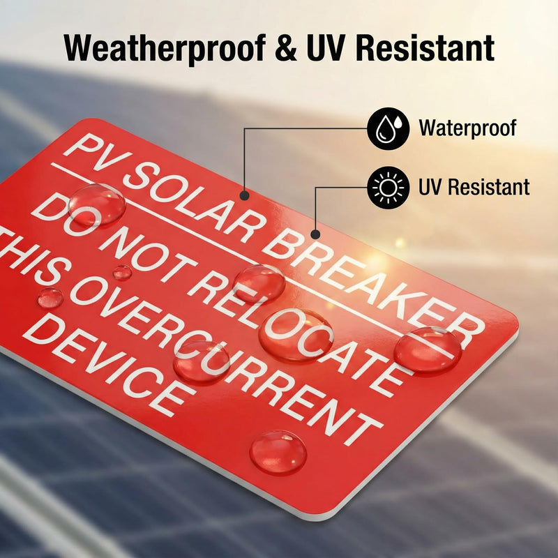 30PCS Solar Breaker Lockout Labels, Do Not Relocate Warning Stickers for PV Systems | UV Resistant & Weatherproof | Code Compliant Overcurrent Device Markers