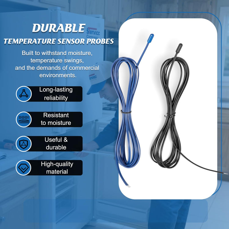 [Australia - AusPower] - Temperature Probe Sensors | Durable Stainless Steel (Black/Blue) | Compatible with Dixell, Carel & Eliwell | for Refrigerators, Freezers & Cold Rooms(2-Pack) 