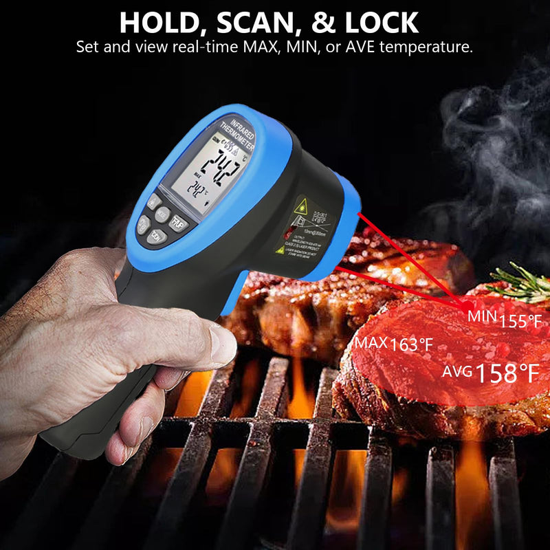 [Australia - AusPower] - HOLDPEAK Pyrometer D:S=50:1, High Temp Infrared Thermometer -58℉~3272℉(-50℃~1800℃), Non-Contact Industrial Laser Thermometer Gun with Flashlight, Digital IR Temperature Gauge HP-1800 (NOT for Human) 1PC-HP-1800-BLUE(-50~1800℃ Higher) 