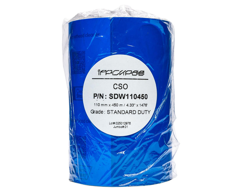 Thermal Transfer Wax Ribbon 4.33" x 1476' (110mm x 450m) 1 roll | Industrial Barcode & Shipping Label Printing | Zebra, TSC, GoDex, Citizen Compatible | 1" Core, Ink Out (450m)