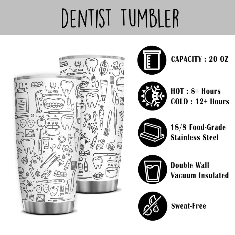 [Australia - AusPower] - 4LIEUBASMI 20 Oz Dental Laser Engrave Tumbler - Dentist Appreciation for Men & Women, Dental Hygienist Cup, Perfect for Christmas, Birthday, Retirement, Coworkers, Friends, Dental Office Gift Dental Icon 20oz 
