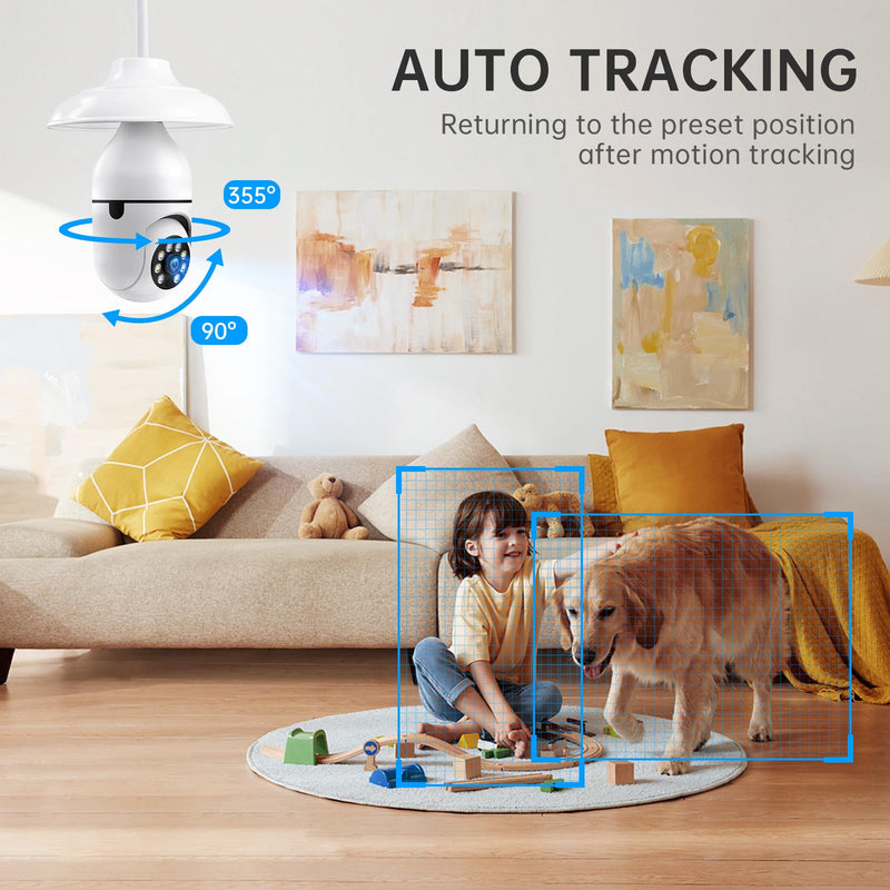 [Australia - AusPower] - Light Bulb Security Camera 2 Packs, 5G&2.4GHz 2K Security Cameras Wireless Outdoor 360° PTZ Cameras for Home Security with Color Night Vision, 2 Way Talk, AI Human Detection, Screw in Light Socket 2Pack 3MP 