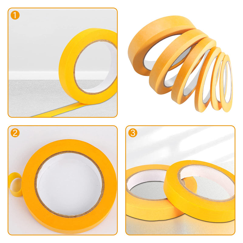 6 Rolls Fine Line Tape 1/16, 1/8, 1/5, 2/5, 1/2, 3/4 Inch x 55 Yard Fineline Masking Tape Painter Adhesive Automotive for DIY Car Auto Paint (Yellow, 1/4 Inches) Yellow