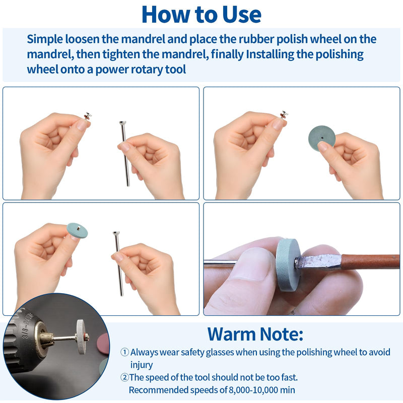[Australia - AusPower] - 39Pcs Polishing Wheels Set for Rotary Tool, 1 inch Souring Pad Abrasive Buffing Brush with 1/8" Shank and 4 Colors Rubber Polish Wheel for Remove Rust Clean Paint Auto Detailing 
