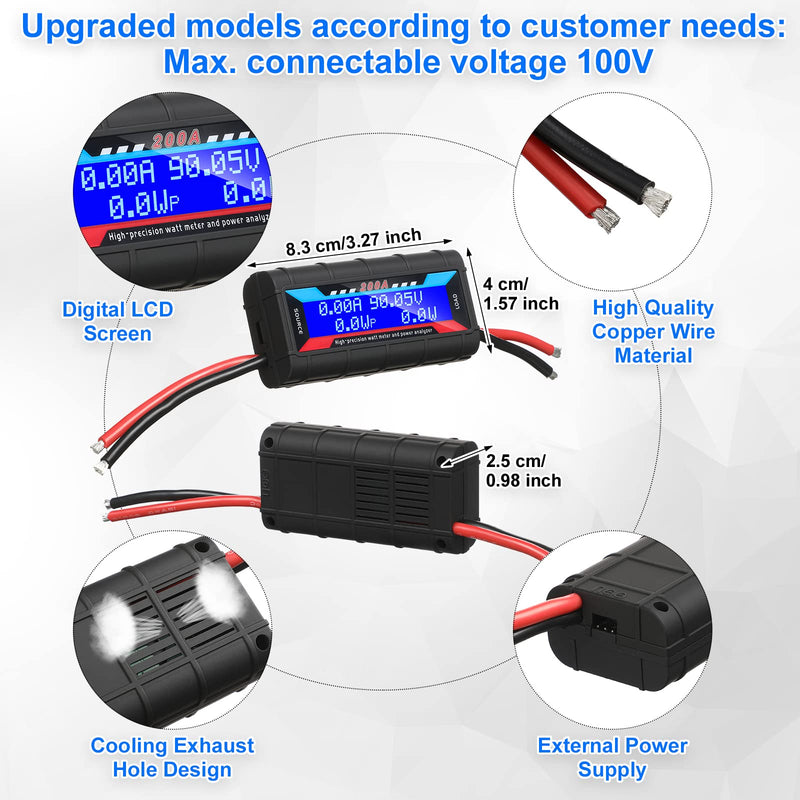 [Australia - AusPower] - Yunsailing 2 Pcs 200A High Precision Watt Meter Power Analyzer Battery Consumption Performance Monitor Amp Meter Monitor with Backlight Digital LCD Screen for RC Solar Voltage Current Power (100V) 100V 