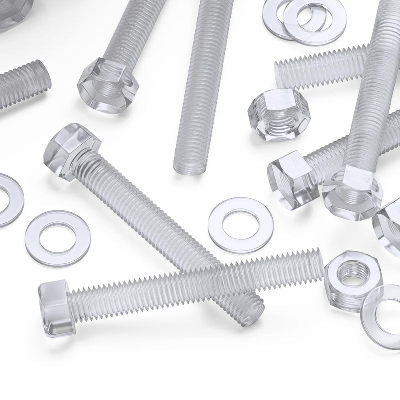 [Australia - AusPower] - Pack of 30 Transparent Clear Plastic Acrylic M8 x 60mm Nuts & Bolts - Acrylic Plastic Screws, Hexagon Head, (5/16 x 2 23/64 in) 