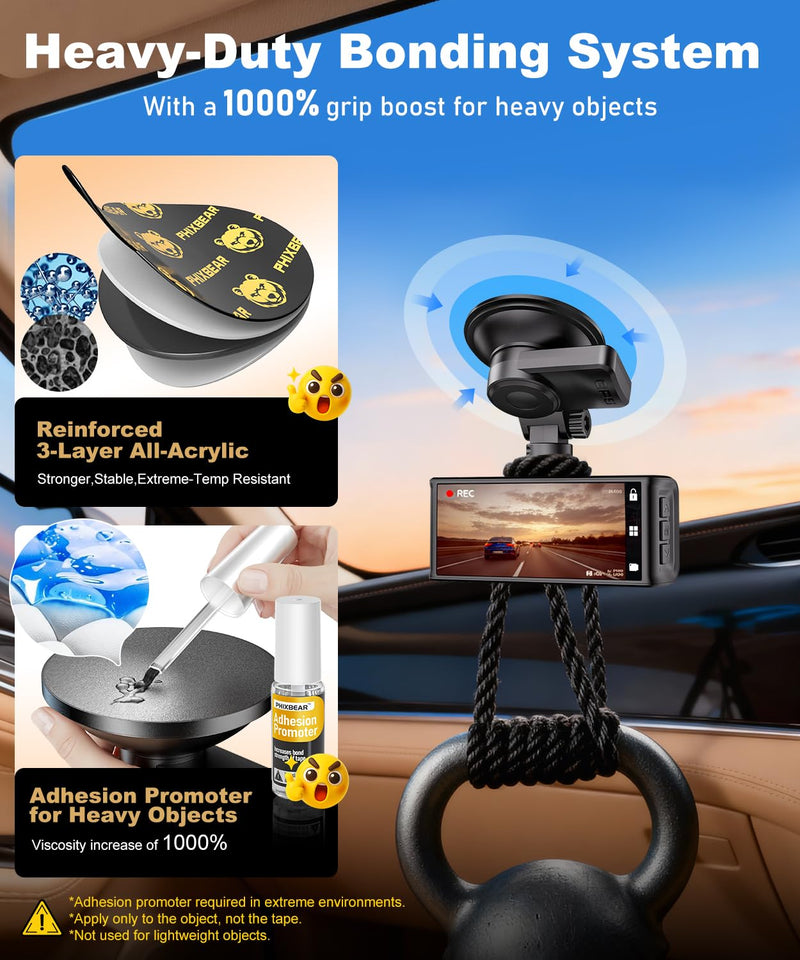PHIXBEAR Extreme Env. Double Sided Sticky Pads for Dash Cam Mount - Outdoor Heavy Duty Strong Mounting Tape Waterproof Heat Resistant, 36Pcs 1’’ & 2’’ Adhesive Tape for Car Phone Holders
