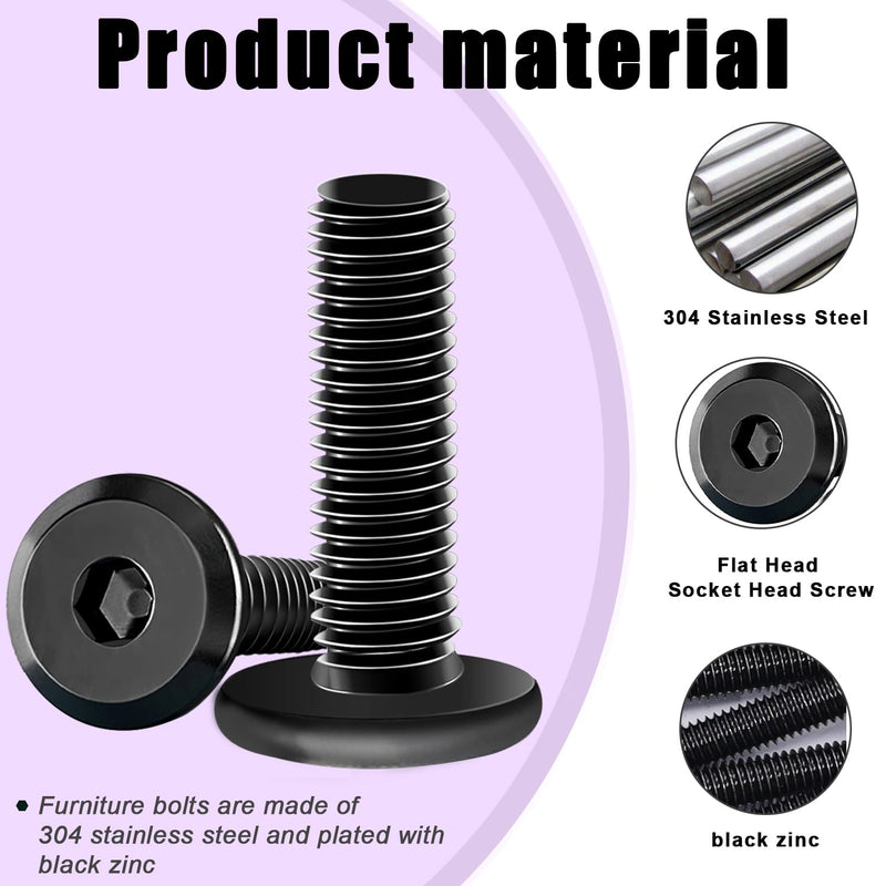[Australia - AusPower] - Taiss 30pcs 1/4-20 x 3/4" Flat Head Socket Head Screw Furniture Bolts Stainless Steel 18-8(304),Black Zinc Plated Fully Threaded, Countersunk Connector Screws with Hex Spanner SAE-Black 1/4-20 x 3/4" 