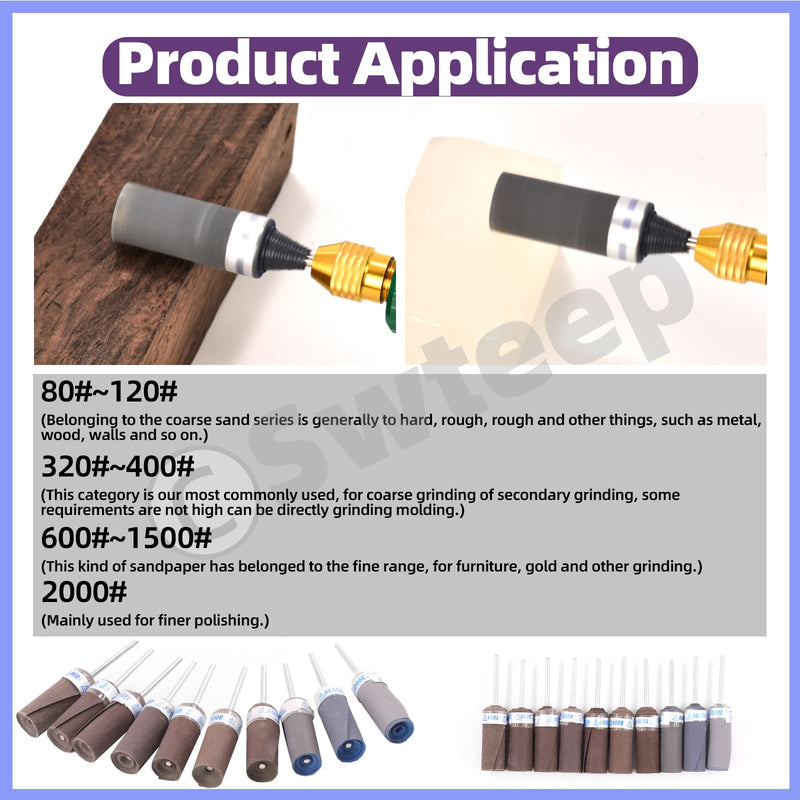 [Australia - AusPower] - Swpeet 10 Pcs Sanding Drums Sleeves Kit, 180-2500 Grit Sandpaper Grinding Head Sandpaper Bar Stick, Abrasives Cartridge Rolls, Polishing Burr Stick Roller Sanding Tool, Woodworking Polishing Tool 