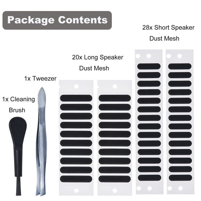 [Australia - AusPower] - 48PCS Universal Phone Speaker Dust Protector Cover Mesh Stickers Compatible with iPhone 15 Pro Max, iPhone 14, 13, 12, Samsung Galaxy S23-S20, Included Cleaning Brush & Tweezer 