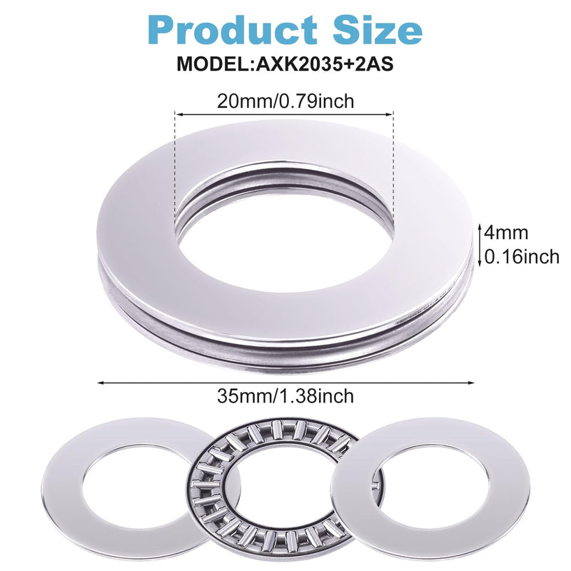 OIIKI 6 Sets AXK2035 Needle Roller Bearings with 2 AS Washers, OD 35mm, ID 20mm, Thick 4mm, Small Bearings, Thrust Bearings for Mower, Lawn Tractor, Automotive 20mm×35mm×4mm 6 Sets OD 35mm, ID 20mm, Thick 4mm