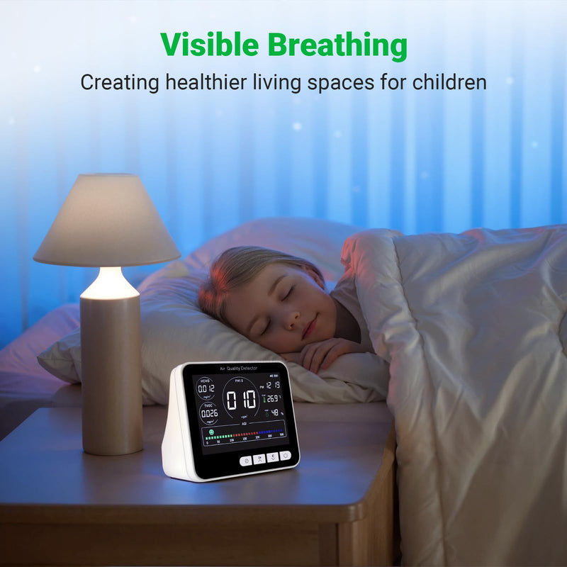 [Australia - AusPower] - BIBIRE 14-in-1 Air Quality Monitor Indoor with Beep Alarm, 6 AQI Air Detector with PM1.0|PM2.5|PM10|HCHO|TVOC|AQI|Temperature|Humidity|Time for Home, Hotel, Office, Car, Battery Powered 