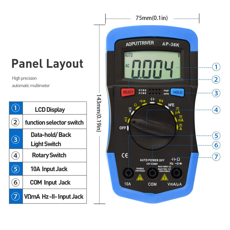 [Australia - AusPower] - Multimeter Tester TRMS 4000 Counts Digital Multimeter with DC AC Voltmeter and Ohm Volt Amp Meter ; Measures Voltage, Current, Resistance; Diode Continuity,Tests Live Wire, Continuity 