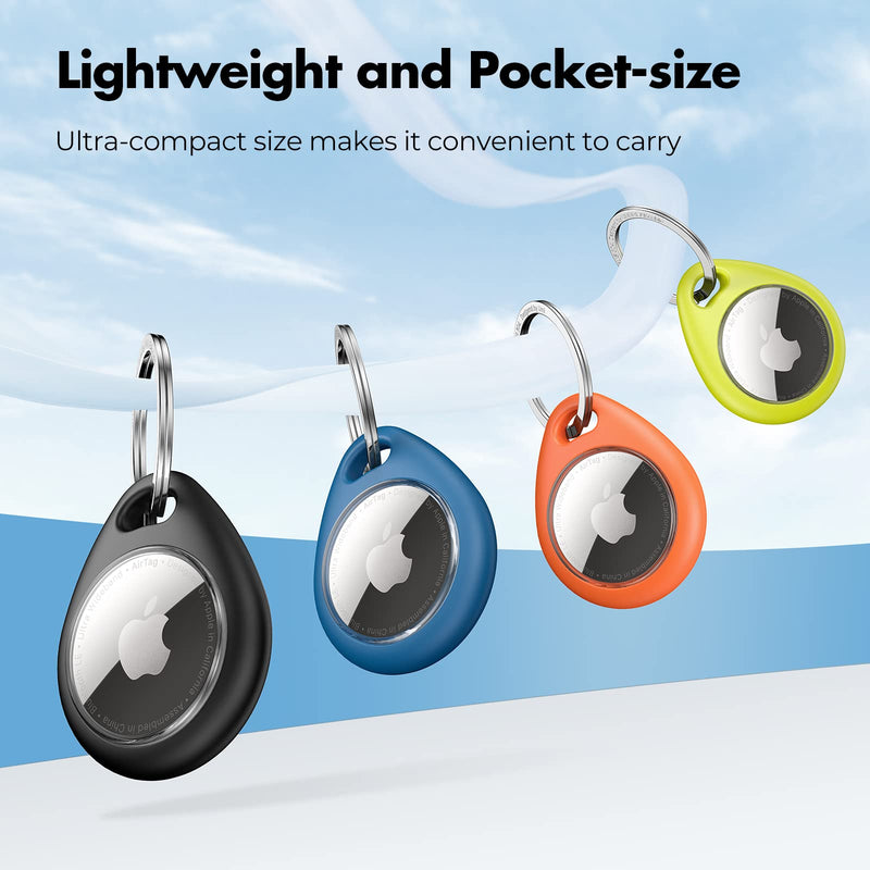 [Australia - AusPower] - UNBREAKcable Apple AirTag Holder - 4 Pack [Fit Tightly Design] [Easy to Install] [Hold Air Tag Securely] Waterproof TPU Shell Protective Case with 304 Stainless Steel Keychain Key Ring Black&Blue&Orange&Green 