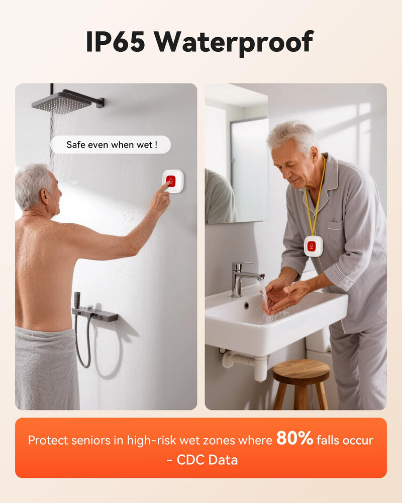 PILSAMAS WiFi Caregiver Wireless Call Button System - 2 Lanyard + 1 Pull Cord Emergency Button, No Monthly Fee APP Alert, Custom Names/Tones, Elderly Safety for Mobile, Bathroom & Bedside Care P5- 2 LANYARDS+1 PULL BUTTON + 1 HUB