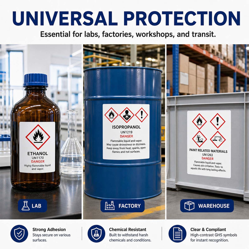 Chemical Safety Labels for Laser Printers, Waterproof Industrial Labels, 3.5 x 5 Inch, 200 Pack, Chemical Container & Workplace Safety Labels