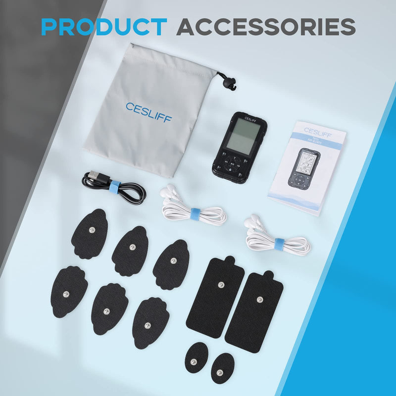 [Australia - AusPower] - CESLIFF Dual Channel TENS EMS Unit 36 Modes Muscle Stimulator, Rechargeable Electric Pulse Massager TENS Machine Function for Lower Back Neck Shoulder Pain Relief with 10 Pads 