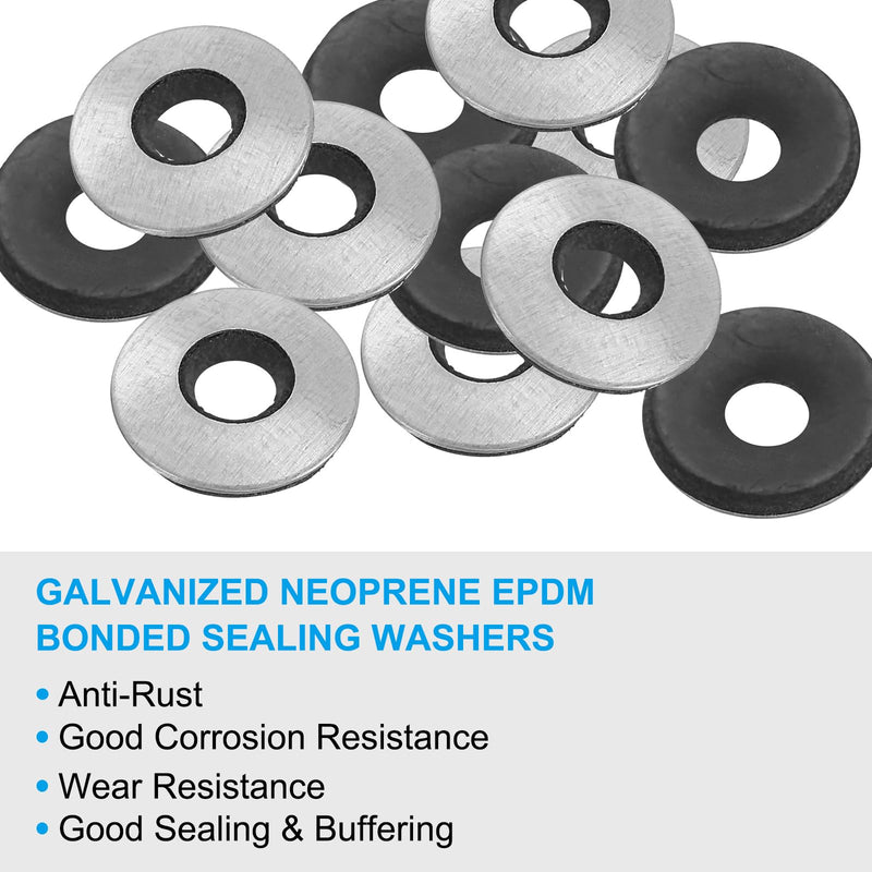 [Australia - AusPower] - PATIKIL 1/4"x5/8" EPDM Bonded Sealing Washers, 100 Pieces Galvanized Neoprene Rubber Backed Screw Gasket for Industrial Home Machinery Ships Roof (#14x1/4") 1/4"x5/8" 