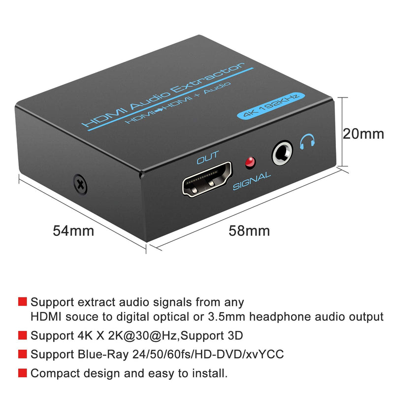 [Australia - AusPower] - HDMI Audio Extractor Splitter 4K hdmi to hdmi 3.5mm Audio Adapter Converter with AUX(RCA L/R) Stereo Audio Output Support 1080P 3D Compatable for PS4 Fire Stick Blu-Ray Player etc. hdmi to hdmi+ AUX 4K30Hz 