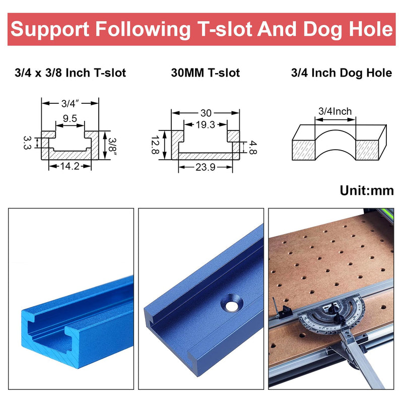 2 Pack T Track Hold Down Clamps Woodworking T Slot Clamp 3/4 Inch Dog Hole Clamp Quick Acting Aluminum Alloy 2 Pack