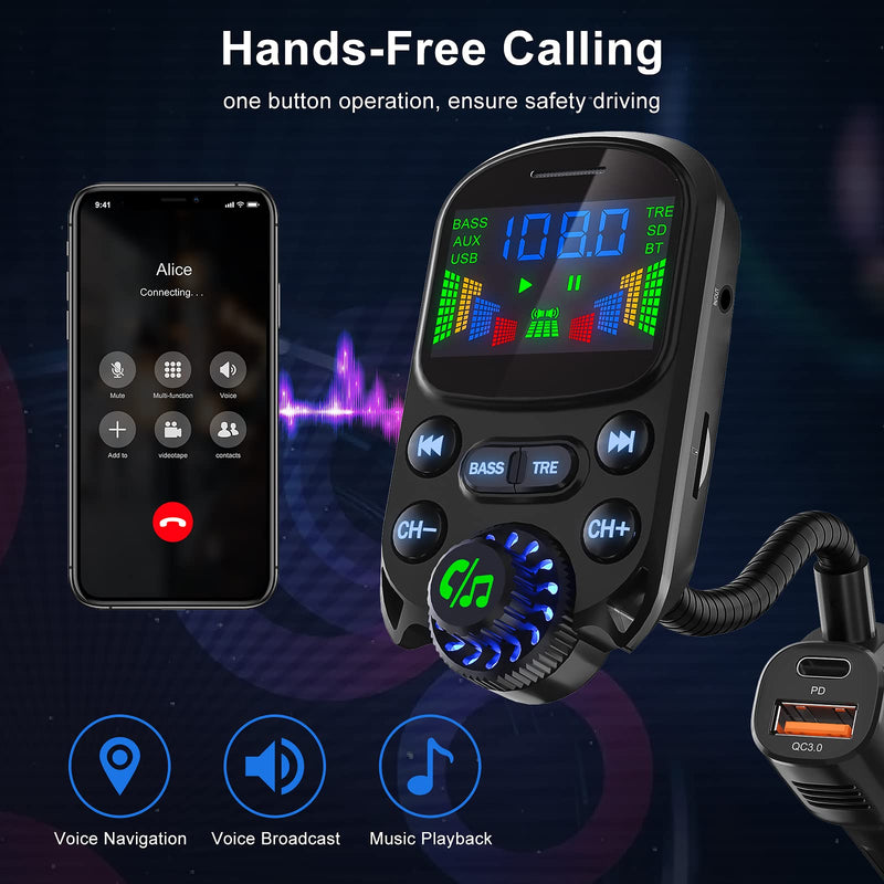 [Australia - AusPower] - Bluetooth 5.3 FM Transmitter for Car- SOARUN Bluetooth Car Adapter PD30W & USB Port Fast Charge - HiFi Treble & Bass Player - 1.6" Display Hands-Free Calling - Car Radio with AUX Input/Output, TF Card PD30W+QC18W Ferrous 