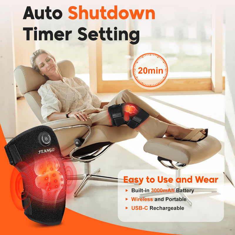 [Australia - AusPower] - FEANGLI Red-Light-Therapy, Infrared Light Knee Brace Wireless Rechargeable for Knee Shoulder Pain Relief, 660nm & 850nm Infrared Therapy Heated Device for Knee/Shoulder/Joint/Elbow,Gifts for Women Men 1 Pack 