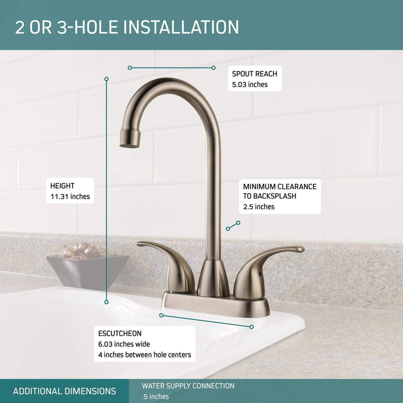 Peerless Tunbridge 2-Handle Bar-Prep Kitchen Sink Faucet, Stainless P288LF-SS