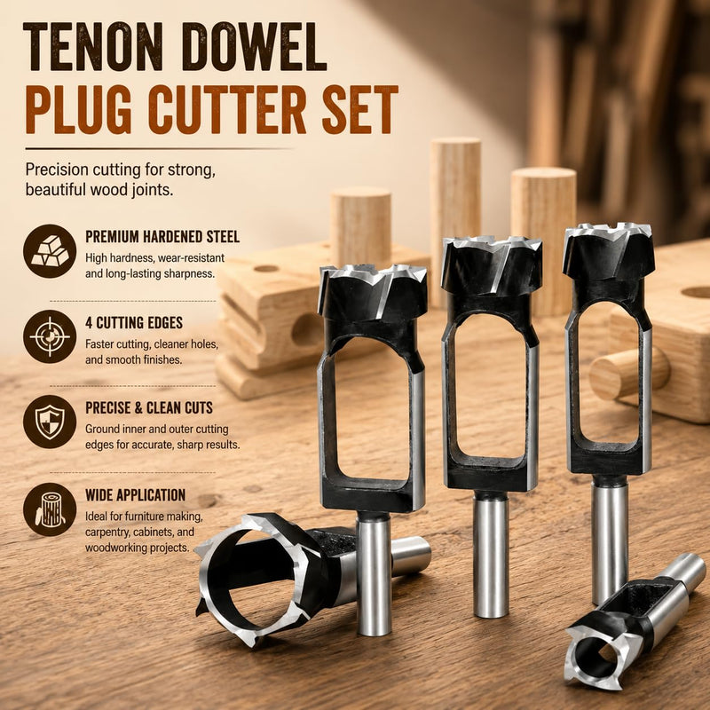 Wood Tenon Dowel Plug Cutter 1-7/8 Inch Tenon Cutter Plug Maker Woodworking Drill Bit 1-7/8"