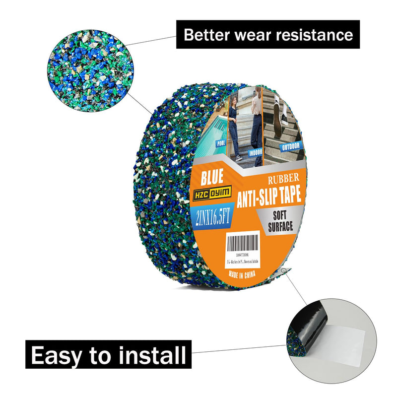 Pool Rubber Grip Tape 2" x 16.5ft - Blue Anti Slip Tape, Step Grips for Pool Sides, Showers, Bathroom,Stairs Outdoor, and Wet Areas 2inches X 16.5feet