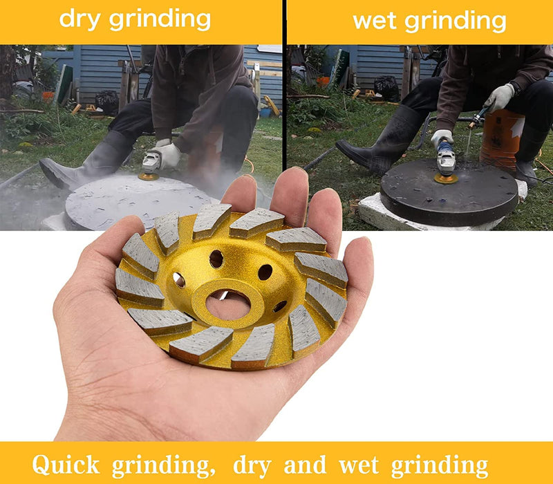 [Australia - AusPower] - 2pcs-4 Inch Concrete Stone Ceramic Turbo Diamond Grinding Cup Wheel,12 Segs Heavy Duty Angle Grinder Wheels for Angle Grinder(Yellow) 2pcs 