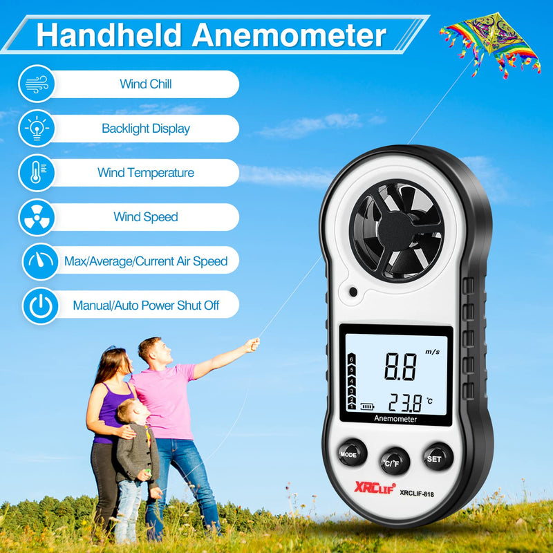 Digital Anemometer Handheld, Wind Speed Meter Wind Gauges Air Flow Velocity Meter, Measuring Wind Chill Temperature Speed, Wind Meter Thermometer Gauge for Shooting Windsurfing Fishing