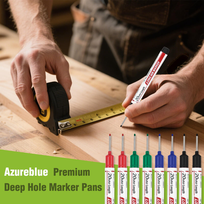 8pcs Long Nib Marker, Long Head Deep Hole Marker Pens, Waterproof Construction Markers Marking Tool, Multi-Purpose Deep Reach Pen Makes For Metal, Carpenter, Woodworking, Gift for Father's Day 8pcs-20mm