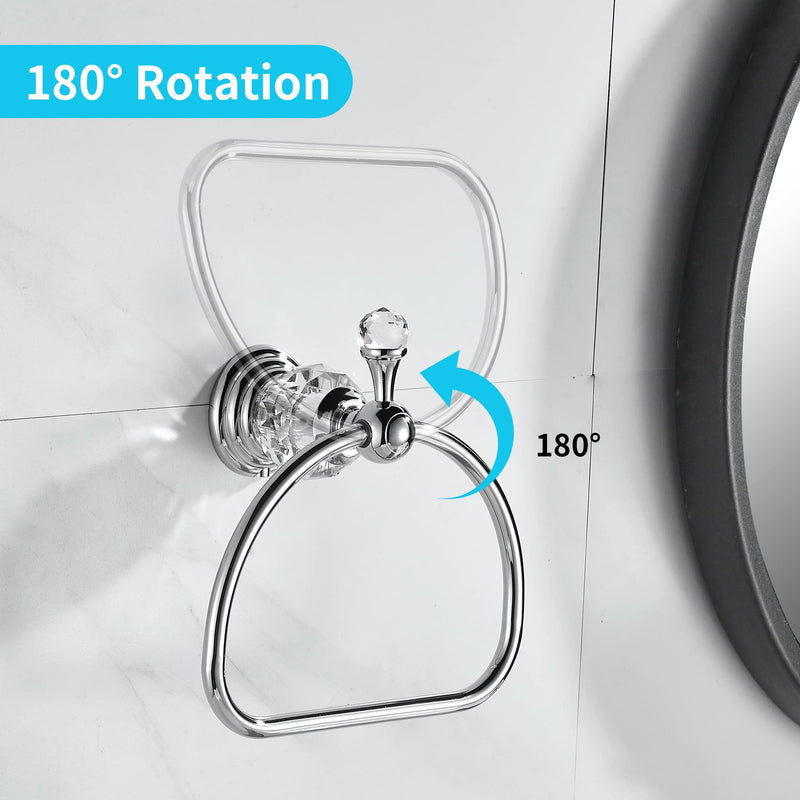 WOLIBEER Towel Ring,Crystal Hand Towel Holder,Round Towel Ring for Bathroom Wall Mounted Towel Hanger Bling Bathroom Accessories Half-Round