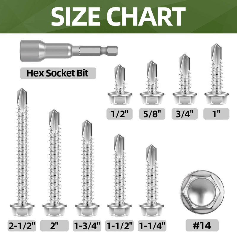 [Australia - AusPower] - #14 x 1 (100 PCS) Sheet Metal Screws, Hex Washer Head Self Drilling Screw, 410 Stainless Steel Flanged Hex Fast Self Tapping Screws, Hex Bit Socket Included #14 x 1" 