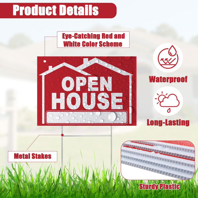 5 Pack Open House Signs for Real Estate 3 Pcs 17"X12" Large Double Sided Yard Signs with Metal Stakes, and 2 Pcs Directional Signs with Arrow, Suitable for Agents Property Sale 17 x 12 inches